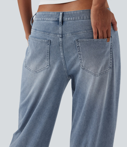FlexMid Rise Straight Leg Casual Jeans with Pockets