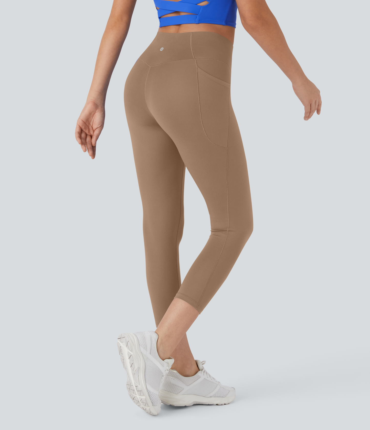 SoftlyZeroHigh Waisted Crossover Pocket Capri Yoga Leggings-UPF50+