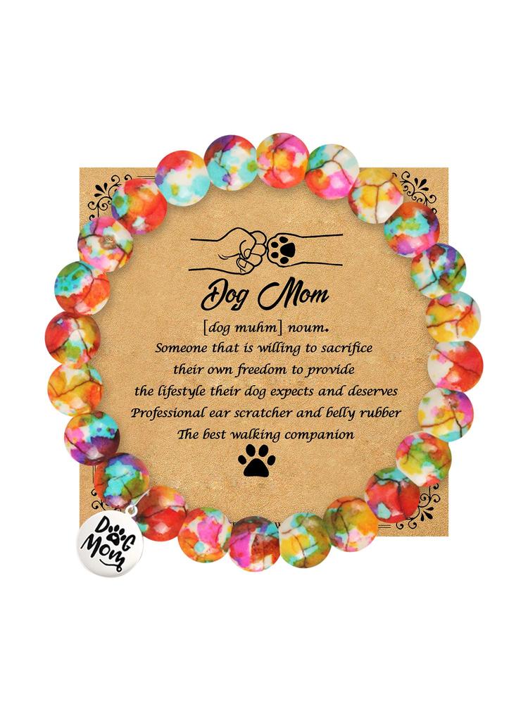 1PC Dog Mom Gift for Women, Exquisite Dog Mother Pendant Bracelet & Blessing Card Gift for Dog Lovers and Daughter, Adorable Engraving Perfect Gift for Dog Lovers, Christmas, Mother's Day Birthday Ideal Perfect Gifts
