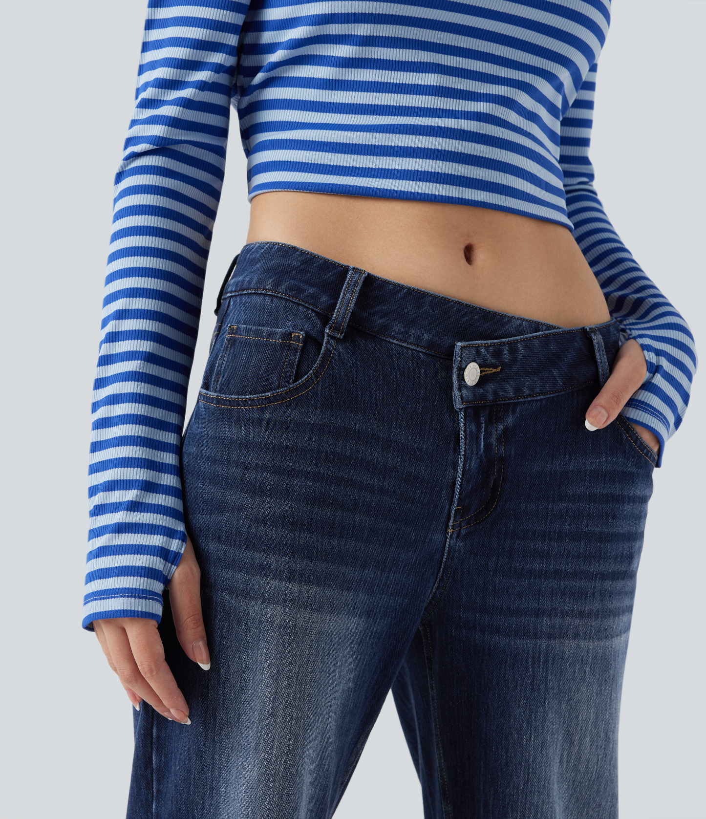 FlexAsymmetric Low Rise Straight Leg Casual Jeans with Pockets