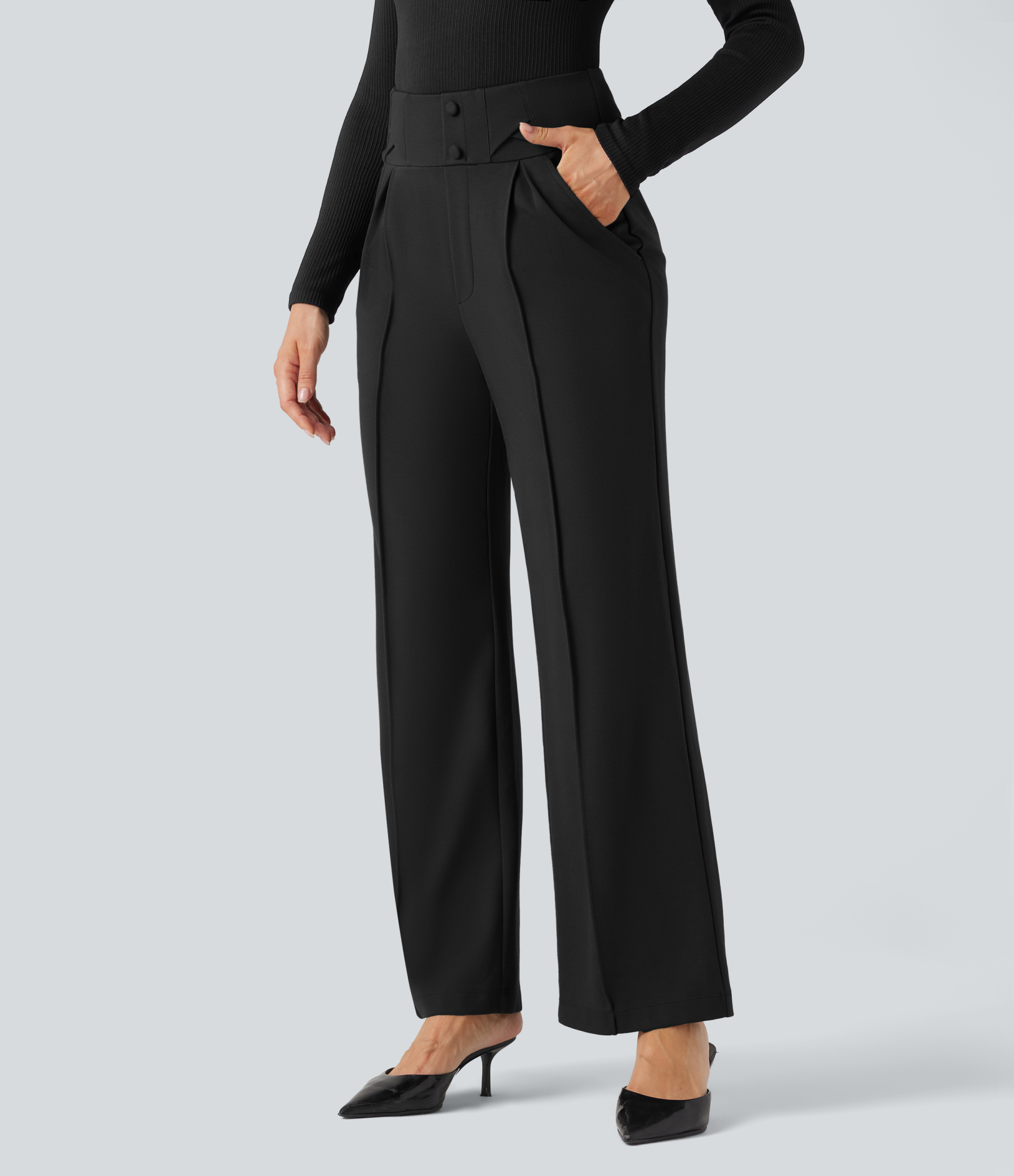 FlexHigh Waisted Straight Leg Work Pants with Pockets