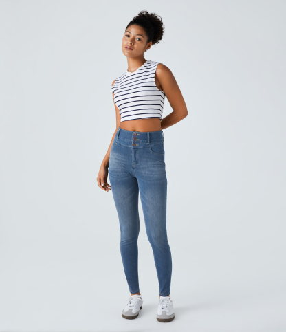 FlexHigh Waisted Zipper Pockets Casual Skinny Jeans