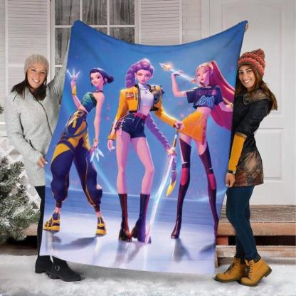 Kpop Demon Hunter Huntrix Blanket, Kpop Fun Gift, Cozy K-Pop Demon Hunters Huntrix Blanket, Anime Inspired, Huntrix Inspired Blanket PAN003,Zoey,Mira,Rumi,Huntrix,Sajaboys,Gift For Kids, Gift For Men & Women, K-POP Demon Hunters Merch
