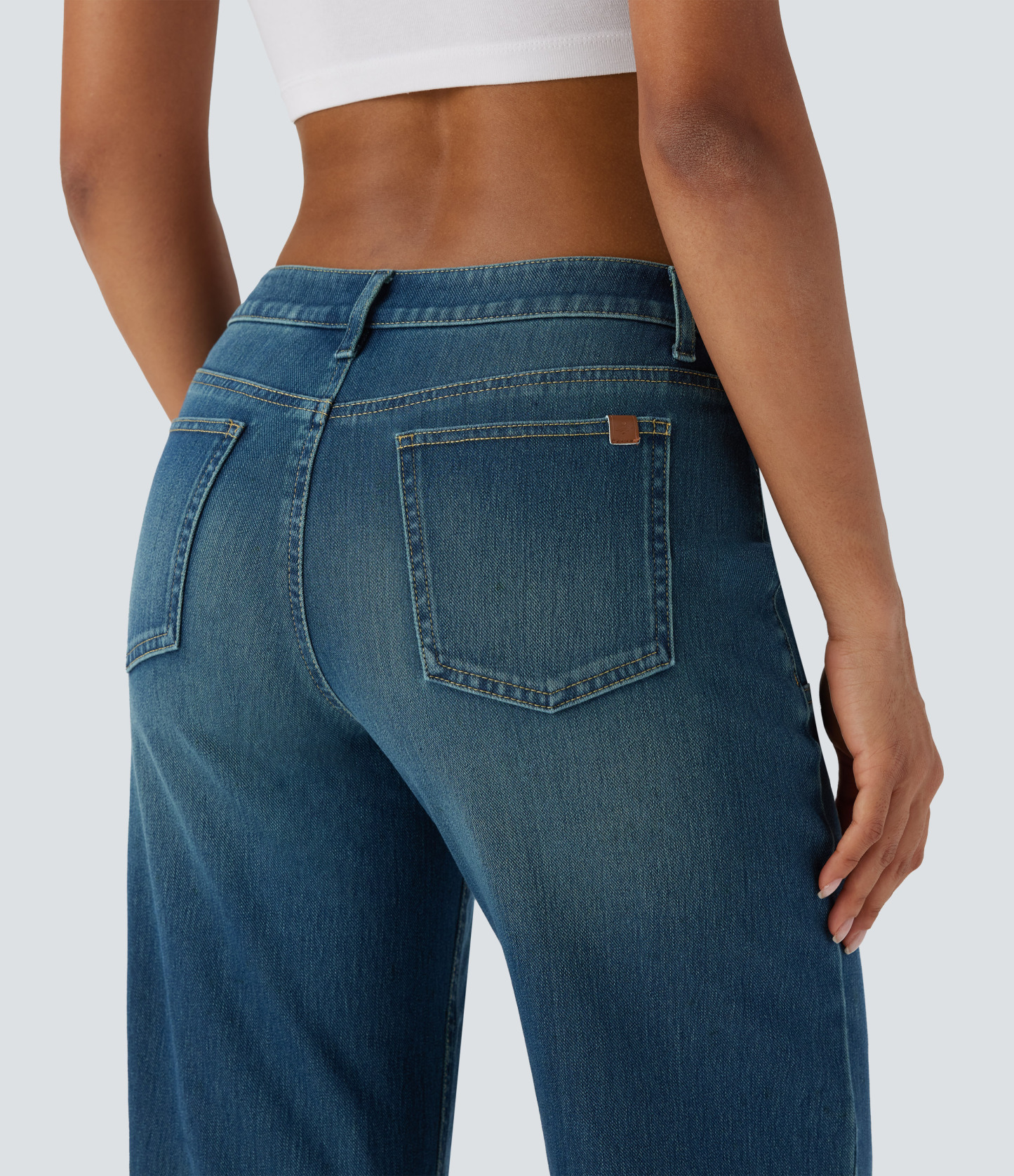 FlexLow Rise Zipper Pockets Baggy Wide Leg Flare Washed Casual Jeans