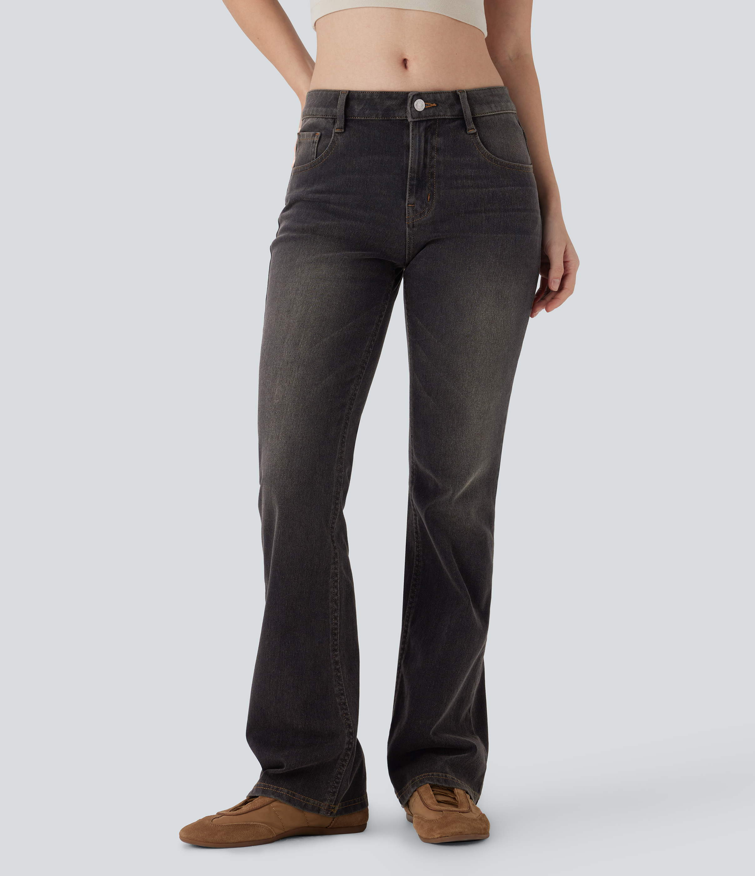 FlexLow Rise Pockets Washed Casual Bootcut Jeans