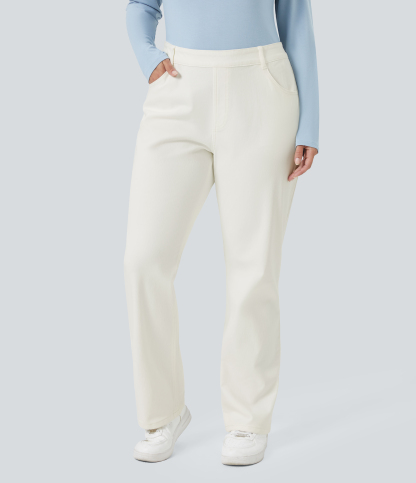 FlexHigh Waisted Pockets Straight Leg Washed Casual Plus Size Jeans