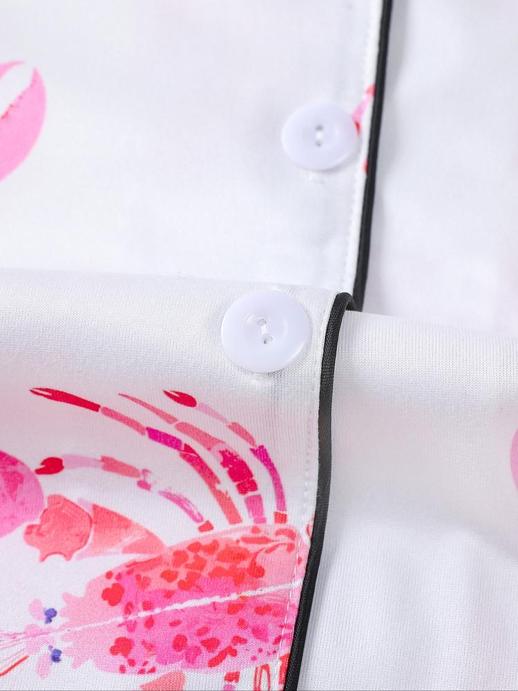 Women's 2-Piece Pajama Set, Lobster Print, Casual Loose-Fit Long Sleeve Top & Elastic Pants, Soft Comfortable Sleepwear Loungewear for Fall Winter