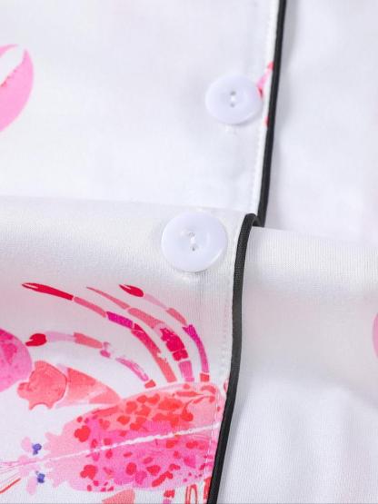 Women's 2-Piece Pajama Set, Lobster Print, Casual Loose-Fit Long Sleeve Top & Elastic Pants, Soft Comfortable Sleepwear Loungewear for Fall Winter