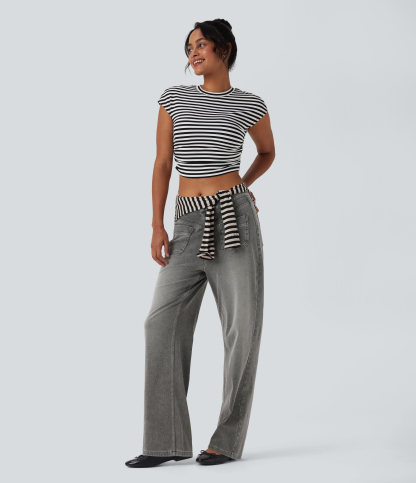 FlexMid Rise Straight Leg Casual Jeans with Pockets