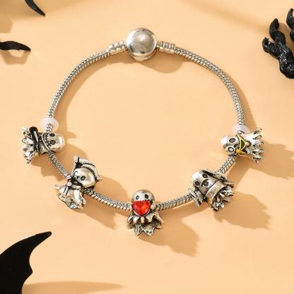 Halloween Ghost Grim Reaper Bracelet Niche Dark Metal Punk Unisex Student Accessory with Skull Charms and Colorful Beads
