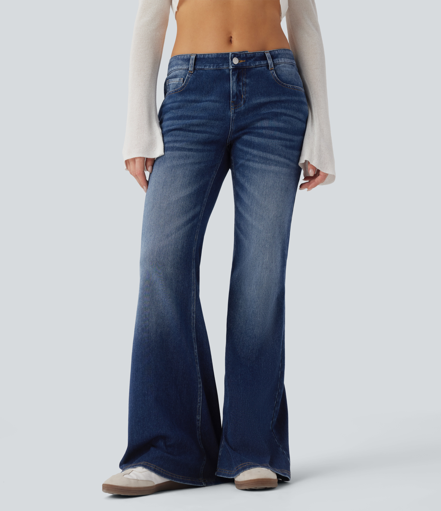 FlexLow Rise Flare Washed Casual Jeans with Pockets