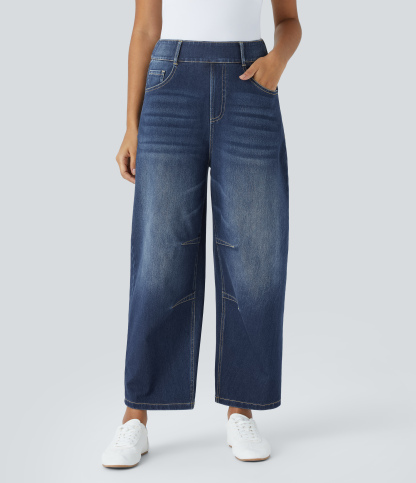 FlexMid Rise Pockets Barrel Leg Casual Jeans