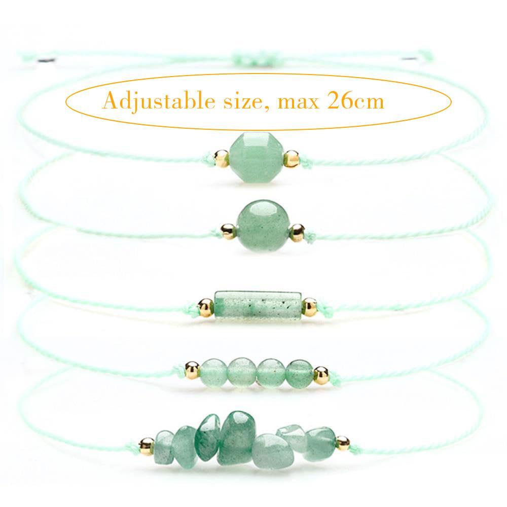 5 Pcs Green Dong ling Natural Adjustable Braided Bracelet, Jewelry Gift For Your Girlfriend On Valentine's Day, Includes Card Descriptions, Elegant Handcrafted Natural Stone Bead Crystal Bracelet Prosperity Handmade Wish