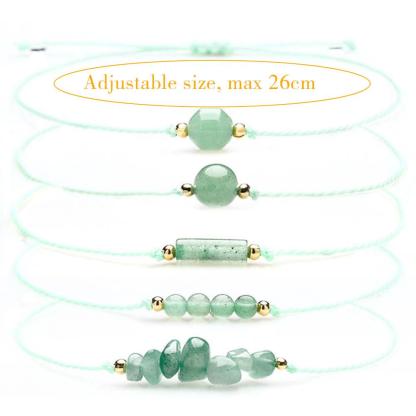 5 Pcs Green Dong ling Natural Adjustable Braided Bracelet, Jewelry Gift For Your Girlfriend On Valentine's Day, Includes Card Descriptions, Elegant Handcrafted Natural Stone Bead Crystal Bracelet Prosperity Handmade Wish