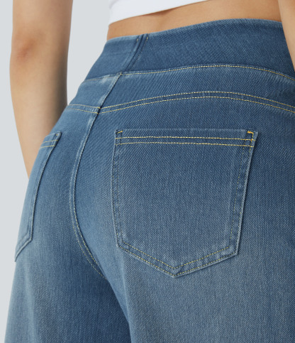 FlexHigh Waisted Pockets Baggy Wide Leg Washed Casual Jeans