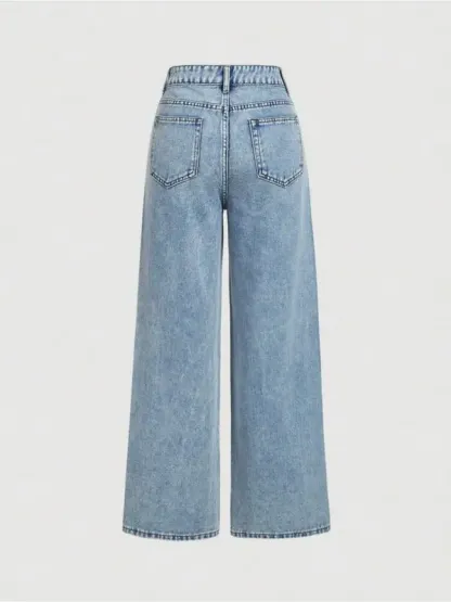 Women's Elegant High-Waisted Wide-Leg Jeans, Fitted Woven Fabric, Rhinestone Embellished, All-Season Fashion Pants