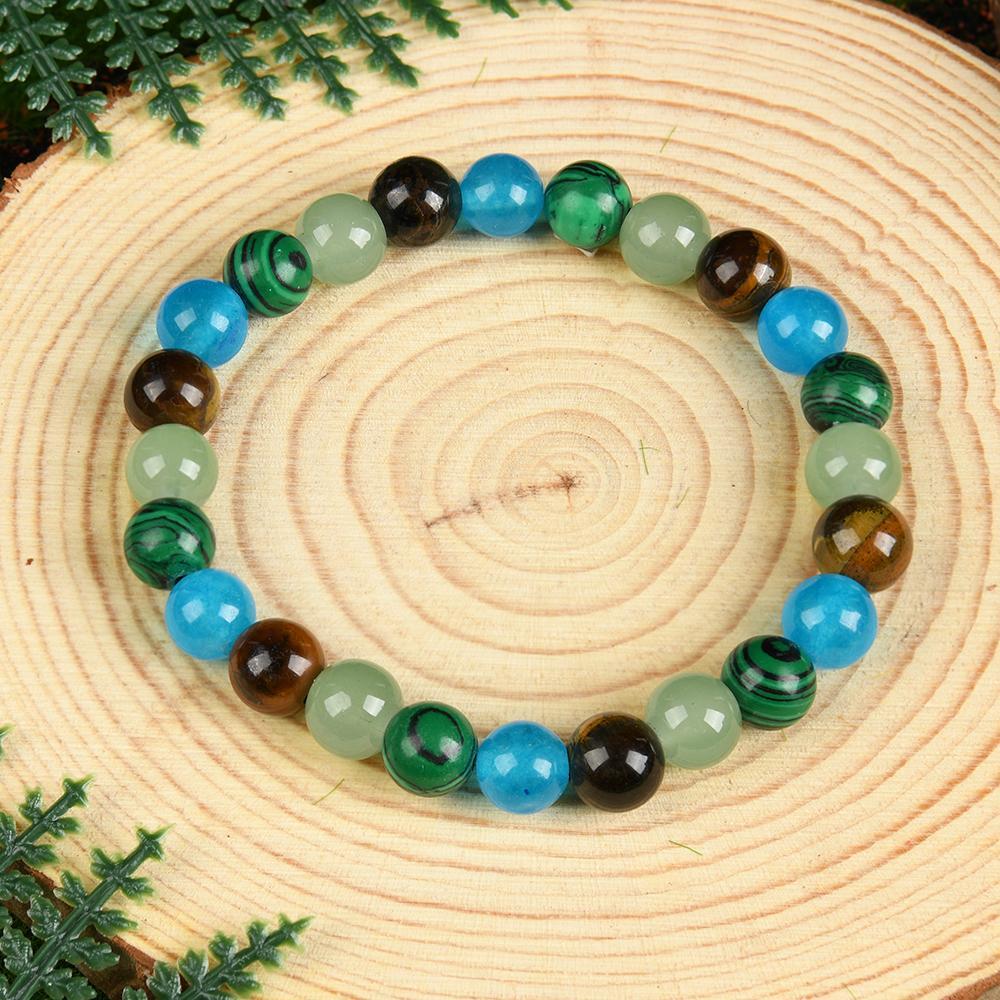 ARPURRAINA Money Attraction Bracelet Stretch Jewelry with Tiger Eye and Malachite Gemstones, blue friendship bracelet unity  bracelet beaded  jewelry protection bracelet encouragement gift fashion artificial Colorblock Beaded Crystal Bracelet