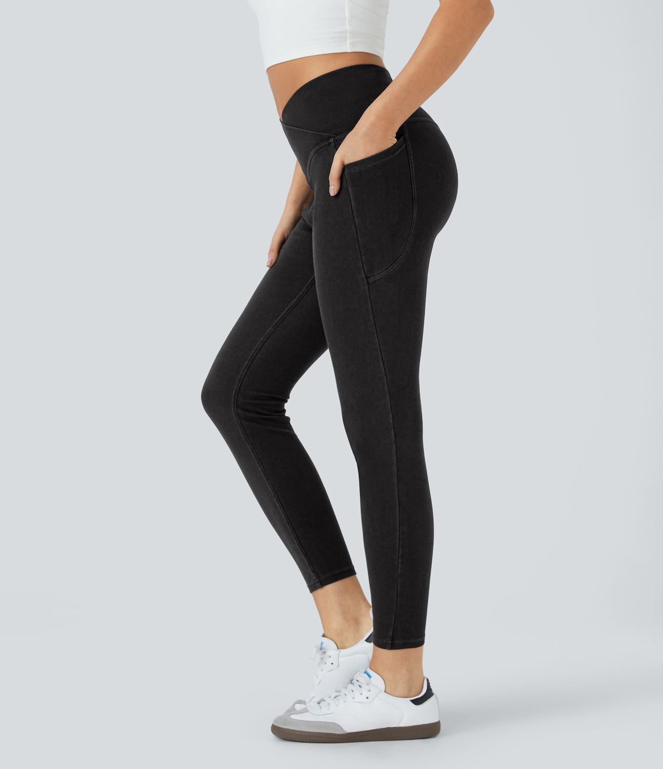 FlexCrossover Pocket Washed Denim Work Leggings