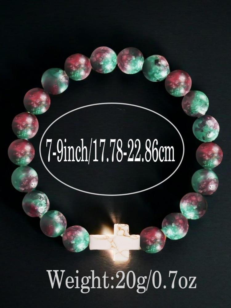 1Pc Christian Gifts for Her, Cross Bracelet for Women Girls, Beaded Bracelet, Easter Gifts for Girls Faith Religious Easter Catholic Christian Jewelry, Meaningful Communion Baptism Gifts for Girls Healing Natural Stone Bracelets
