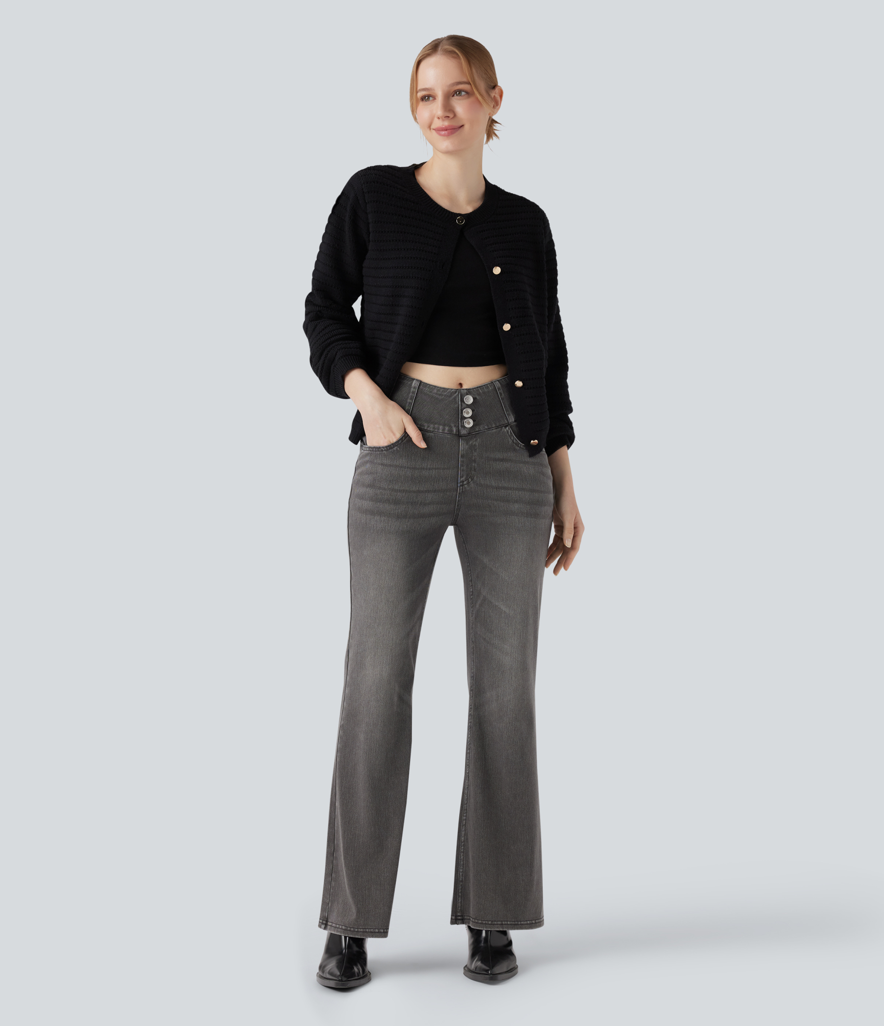 FlexHigh Waisted Bootcut Casual Jeans with Pockets