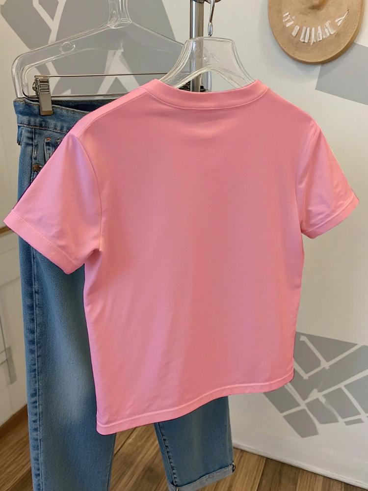 Girls Summer Fashion Creative Letter Pattern Print Short Sleeve T-Shirt, Outdoor Casual Comfortable Wear, Fitted Style, Moderate Fabric Funny Graphic Tee