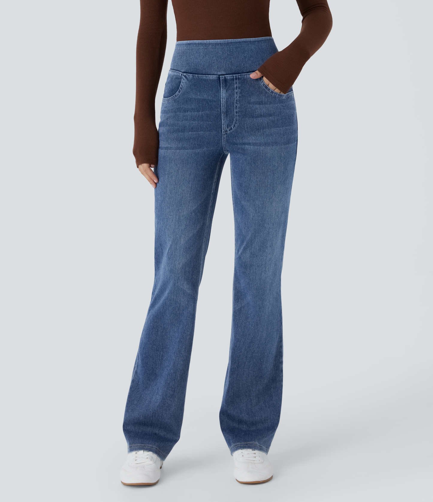 FlexHigh Waisted Pockets Washed Casual Bootcut Jeans