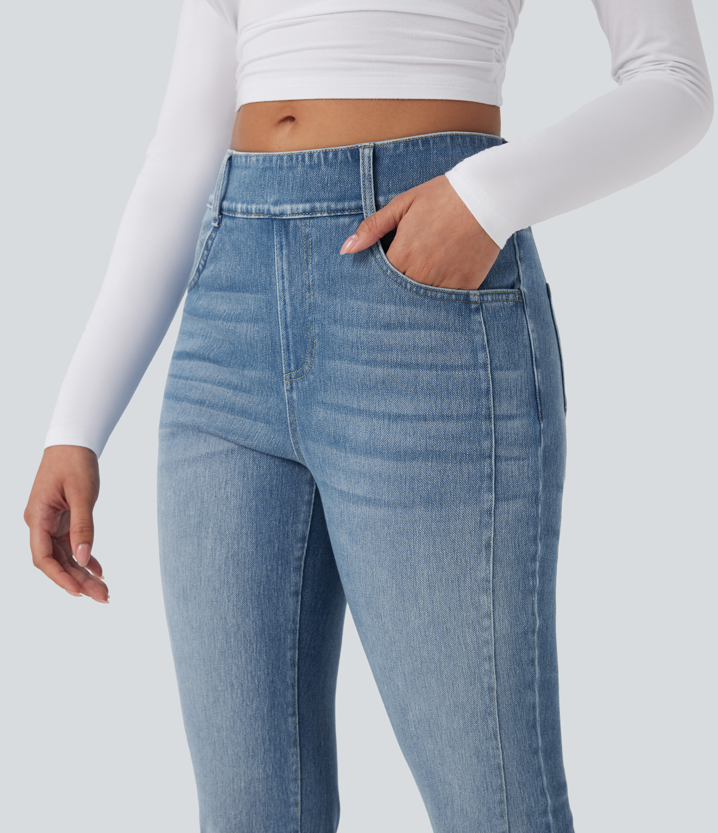 FlexMid Rise Washed Casual Skinny Jeans with Pockets