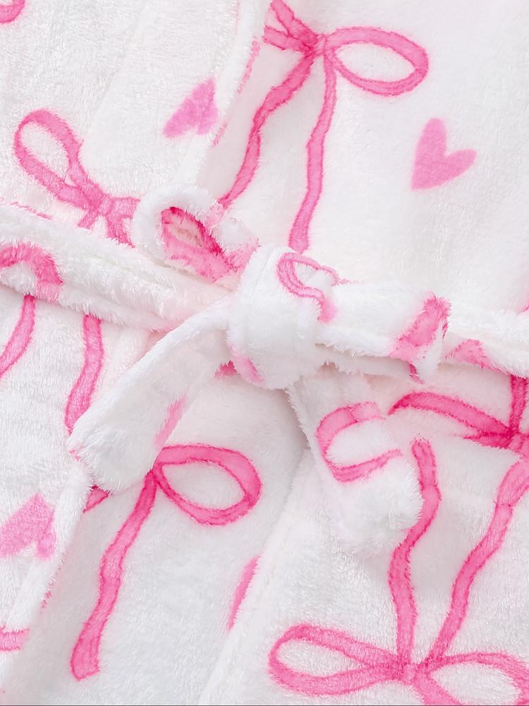 Women's Plush Flannel Robe, Butterfly Knot Print, Soft Comfortable Long Sleeve V Neck, Winter Fitted Home Wear, Holiday Party, Loungewear