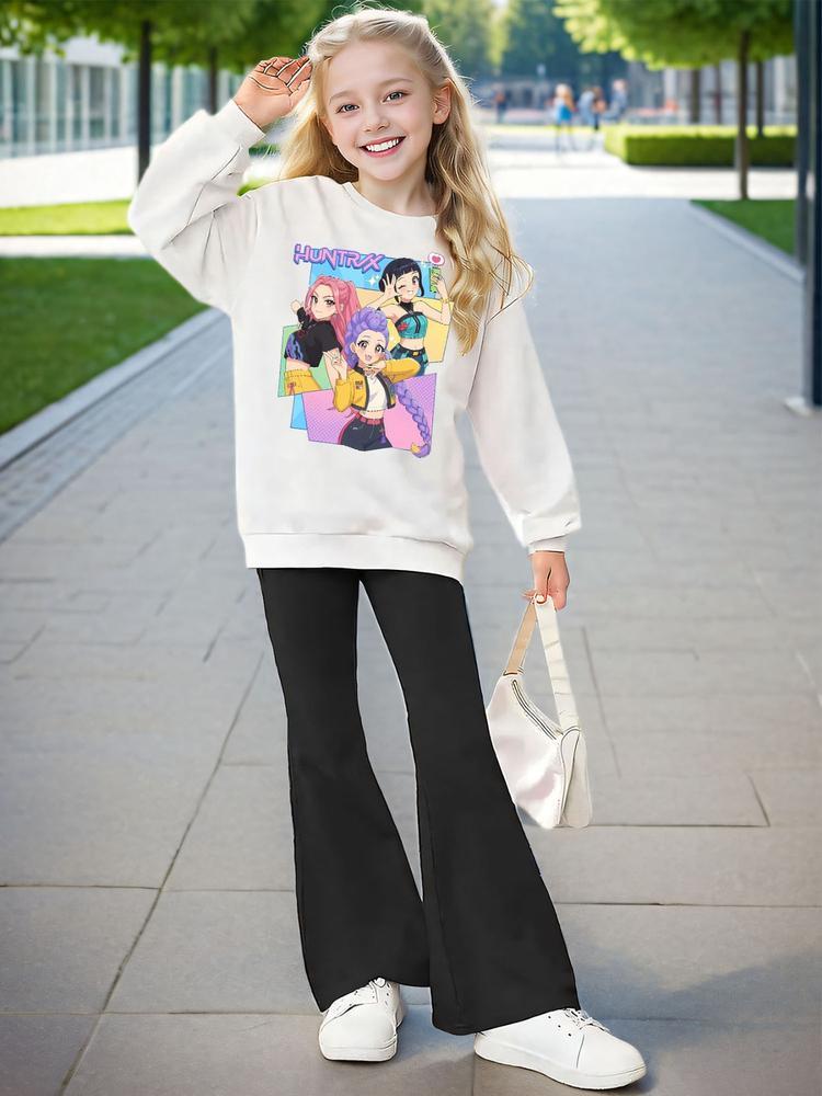 Women's Graphic Print Sweatshirt & Leggings Set, Casual Fitted Elastic Fabric for Spring Fall Outdoor Indoor Activities