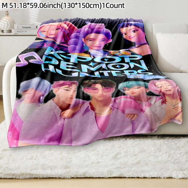 K-Pop Demon Hunter Star Team Blanket, Soft Flannel Sofa Bed Cover, Blue, Lightweight All-Season Travel Camping Home Rug, Figure Print Blanket,Zoey,Mira,Rumi,Huntrix,Sajaboys,Gift For Kids, Gift For Men & Women, K-POP Demon Hunters Merch