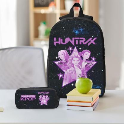 3PCS Large Capacity K-POP Demon Hunters Backpack Set - Black Laptop Schoolbag + Insulated Portable Lunch Bag + Pencil Case, Fashionable Functional Bag for Teens Men Women, Great for Daily Use & Gifts