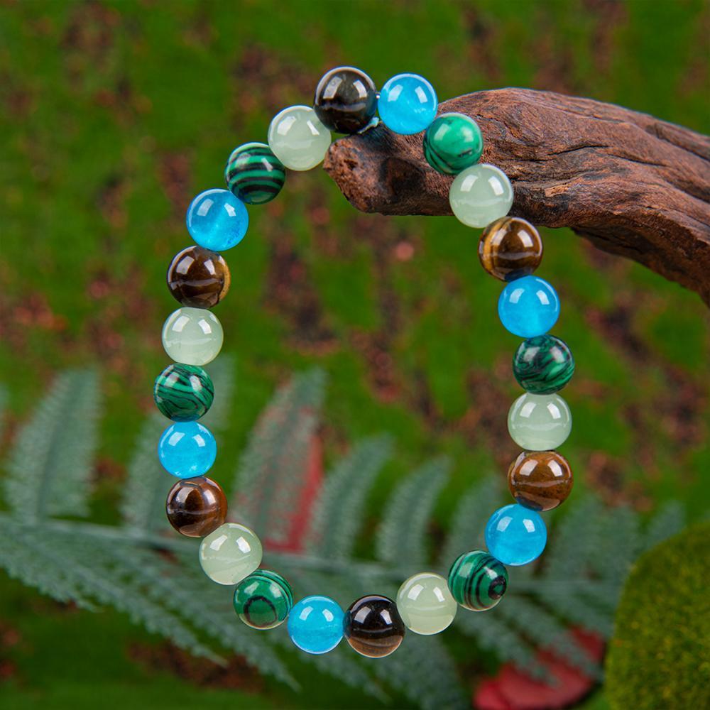 ARPURRAINA Money Attraction Bracelet Stretch Jewelry with Tiger Eye and Malachite Gemstones, blue friendship bracelet unity  bracelet beaded  jewelry protection bracelet encouragement gift fashion artificial Colorblock Beaded Crystal Bracelet