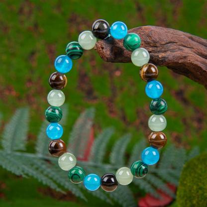 ARPURRAINA Money Attraction Bracelet Stretch Jewelry with Tiger Eye and Malachite Gemstones, blue friendship bracelet unity  bracelet beaded  jewelry protection bracelet encouragement gift fashion artificial Colorblock Beaded Crystal Bracelet