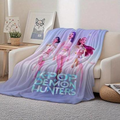 K-POP DEMON HUNTERS Stylized Trio Flannel Blanket - All-Season Comfort Multi-Purpose Printed Throw, Suitable For Sofa, Bed,K-POP Demon Hunters Merch,Zoey,Mira,Rumi,Huntrix,Sajaboys,Gift For Kids, Gift For Men & Women, K-POP Demon Hunters Merch