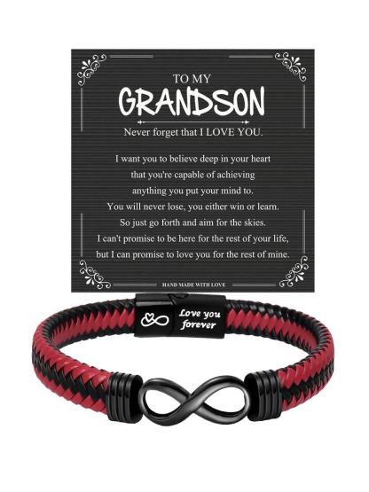 Meaningful Leather Bracelet for Grandson, Perfect Gift for Christmas & Birthdays, Casual All-Season Accessory, Durable & Stylish I Love You Gift for Grandson