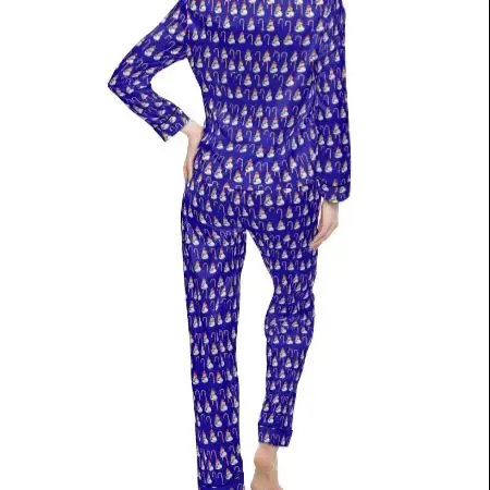Love Christmas Pajamas Set - Blue Snowman Print Long Sleeve Top & Matching Bottoms for Cozy Nights