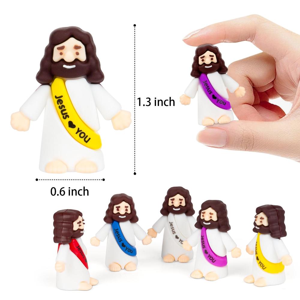 【Jesus loves you】50 Pcs Mini Jesus Figures Little Cute Jesus Ornaments Original Design Decorations for Religious Party Favors Sunday School Baptism Memorial Day Father's Day Gifts