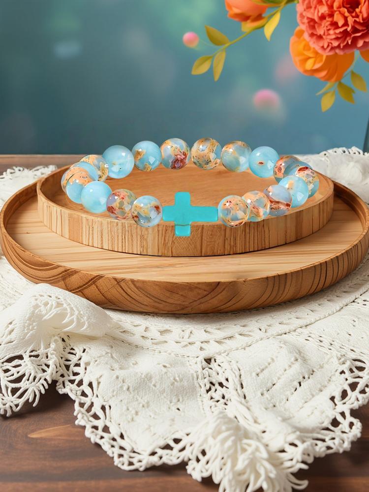 1PC Christian Christmas Gift Idea - Blue Cross Charm Bible Verse Bracelet for Bible Study, Baptism Gift for Teens, Women, Men | Inspirational Faith Jewelry