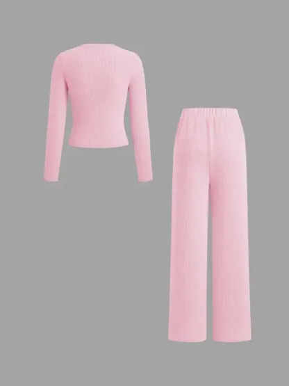 New Vertical Stripe Design Women's Home Set, High-Quality Light, Casual Buttoned Long Sleeve, Fitted, All