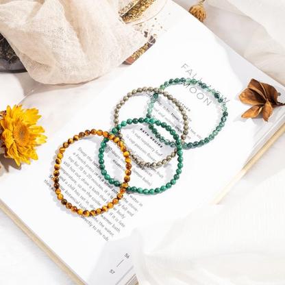 4mm Beads Delicate Attract Money Crystal Bracelet Stack | Pyrite, Tiger's Eye, Moss Agate, Malachite Dainty Beads | Jewelry for Healing #TikTokShopBlackFriday