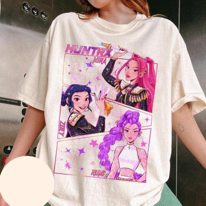 Kpop Demon Hunters Jinu Manga Graphic Tee, Kpop Huntrix Demon Hunter Shirt, Saja Girls Kpop T-Shirt for Men, Women Cotton Fabric