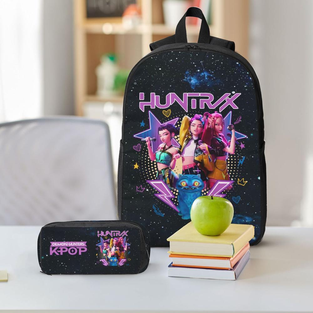 Huntrix K POP School Backpack SAJA BOYS Bags 3PCS Sets for Teens Adults Lightweight Bookbag with Lunch Bag Pencil Case for Middle High School College Students