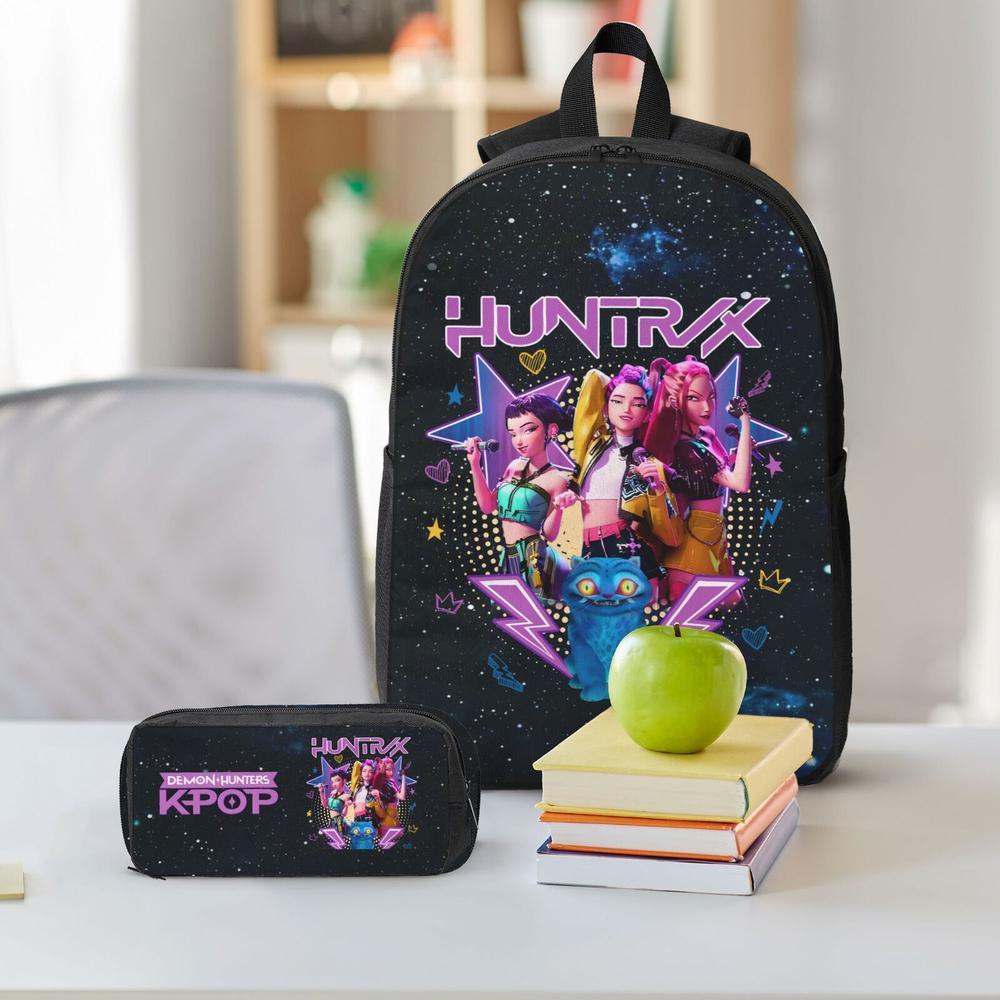 Huntrix K POP School Backpack SAJA BOYS Bags 3PCS Sets for Teens Adults Lightweight Bookbag with Lunch Bag Pencil Case for Middle High School College Students