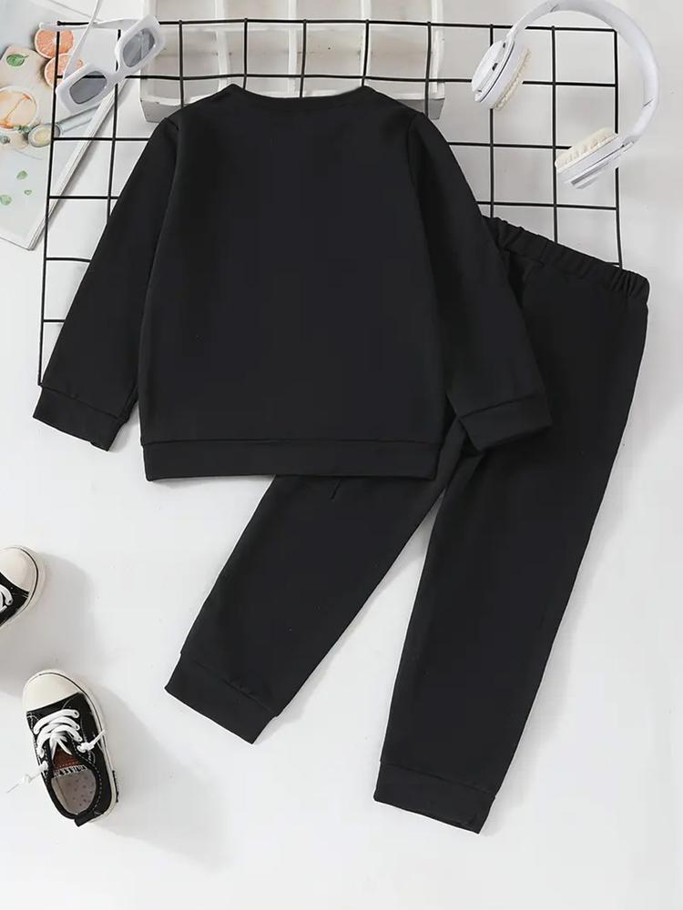 Boys' Spring & Fall Casual Sweatshirt Set, Creative Six Seven67 Christmas Series, Long Sleeve Round Neck Top + Comfortable Pants