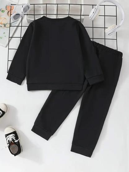 Boys' Spring & Fall Casual Sweatshirt Set, Creative Six Seven67 Christmas Series, Long Sleeve Round Neck Top + Comfortable Pants