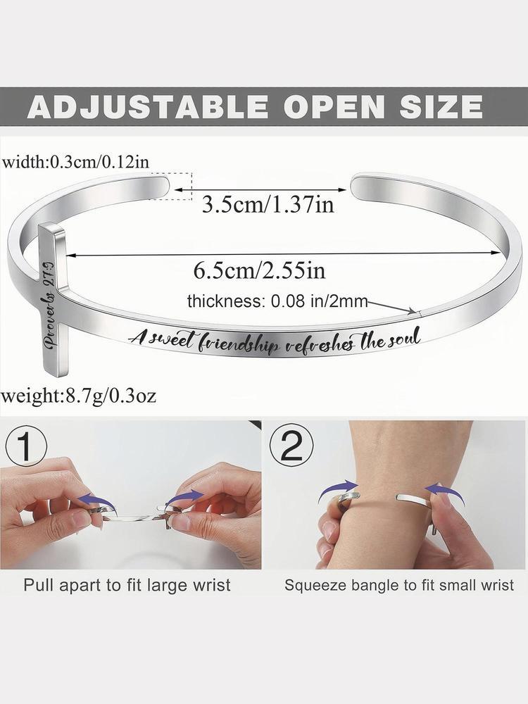 Letter Carved Cross Design Adjustable Bangle, Stainless Steel Bangle Bracelet for Women & Men, Bible Verse Bracelet, Trendy All-match & Exquisite Jewelry for Birthday Gift