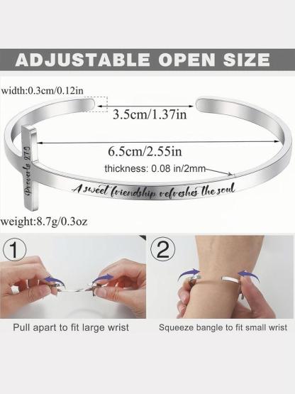 Letter Carved Cross Design Adjustable Bangle, Stainless Steel Bangle Bracelet for Women & Men, Bible Verse Bracelet, Trendy All-match & Exquisite Jewelry for Birthday Gift