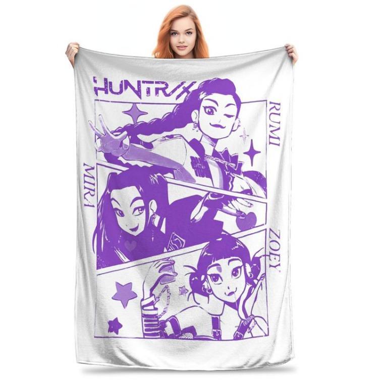 Kpop Demon Hunters Huntrix Knitted Blanket Flannel Zoey Rumi Mira Lightweight Throw Blankets For Home Couch Bed Rug, Man Women Gift, Halloween