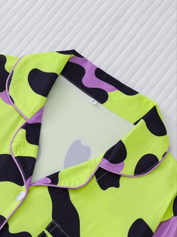 Women's Leopard Print Pajama Set, Casual Fitted Long Sleeve Top & Elastic Pants, Soft Comfortable Sleepwear for Fall Winter