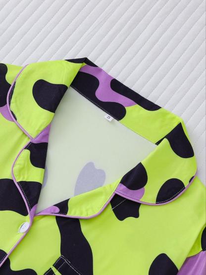 Women's Leopard Print Pajama Set, Casual Fitted Long Sleeve Top & Elastic Pants, Soft Comfortable Sleepwear for Fall Winter